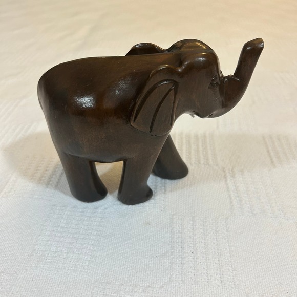 African Elephant Hand Carved Wooden Bahamas on Leg - Picture 2 of 8